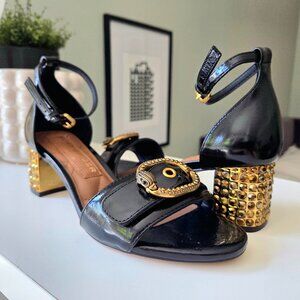 Kurt Geiger Chelsea Patent Leather Logo Ornament Slingback Pumps S37